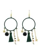 Romwe Green Tassel Simulated-pearl Colorful Beads Star Charms Drop Earrings