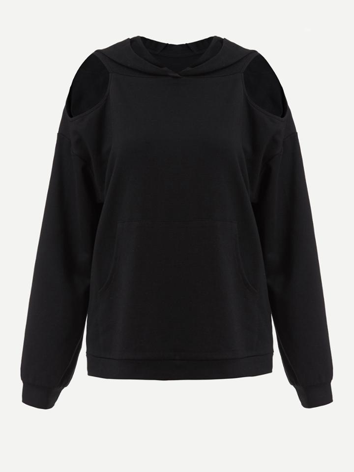 Romwe Cutout Drop Shoulder Hoodie