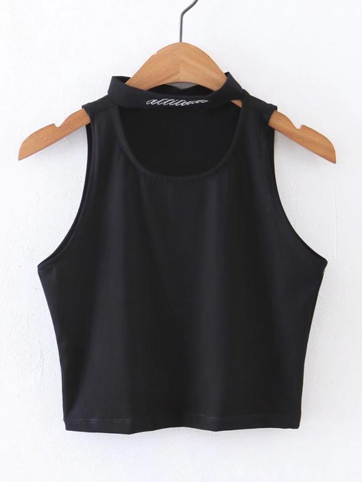 Romwe Choker Neck Letter Embroidery Tank Top