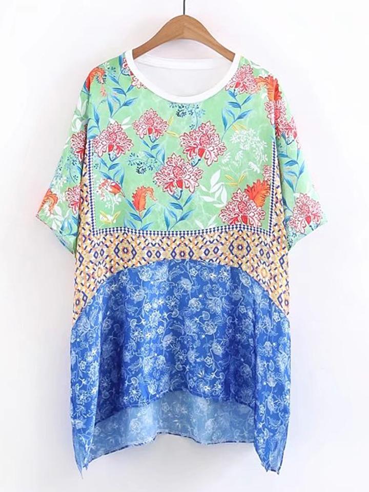 Romwe Floral Print High Low Tee