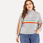 Romwe Plus Stand Collar Striped Zip Detail Sweatshirt