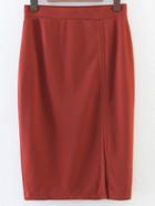 Romwe Orange Front Slit Pencil Skirt