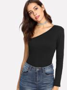 Romwe One Shoulder Ribbed Tee