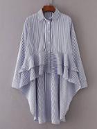 Romwe Vertical Striped Tiered Asymmetrical Blouse