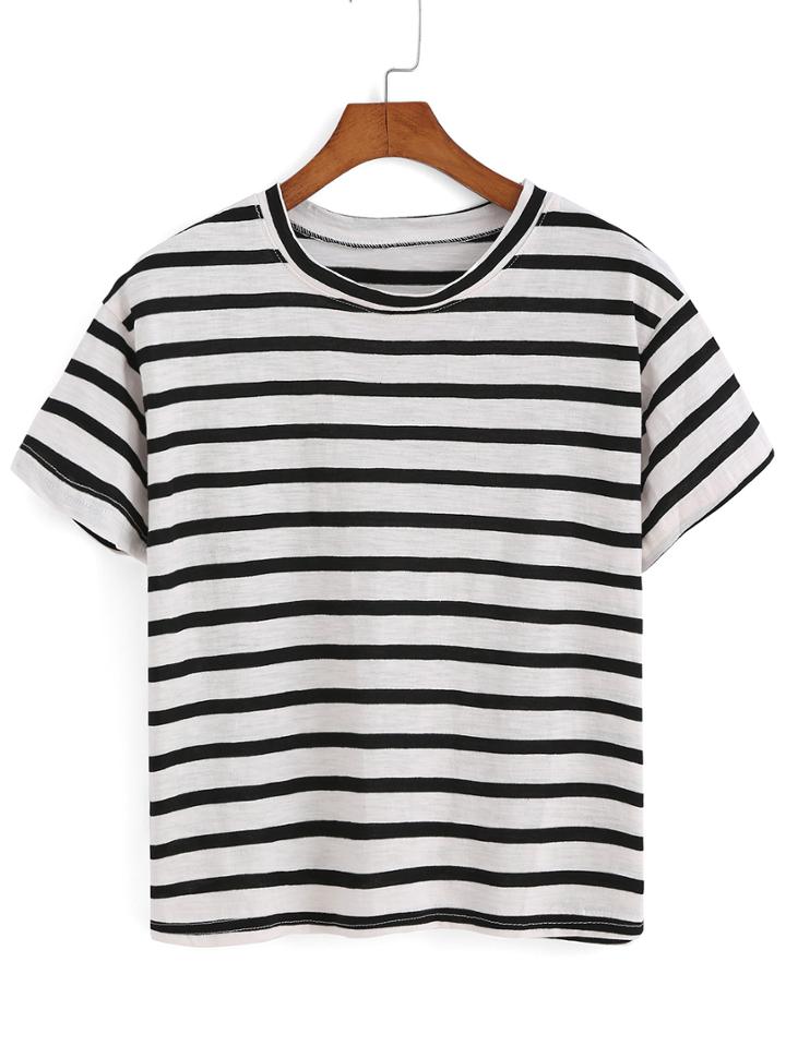 Romwe Striped Black T-shirt