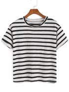 Romwe Striped Black T-shirt
