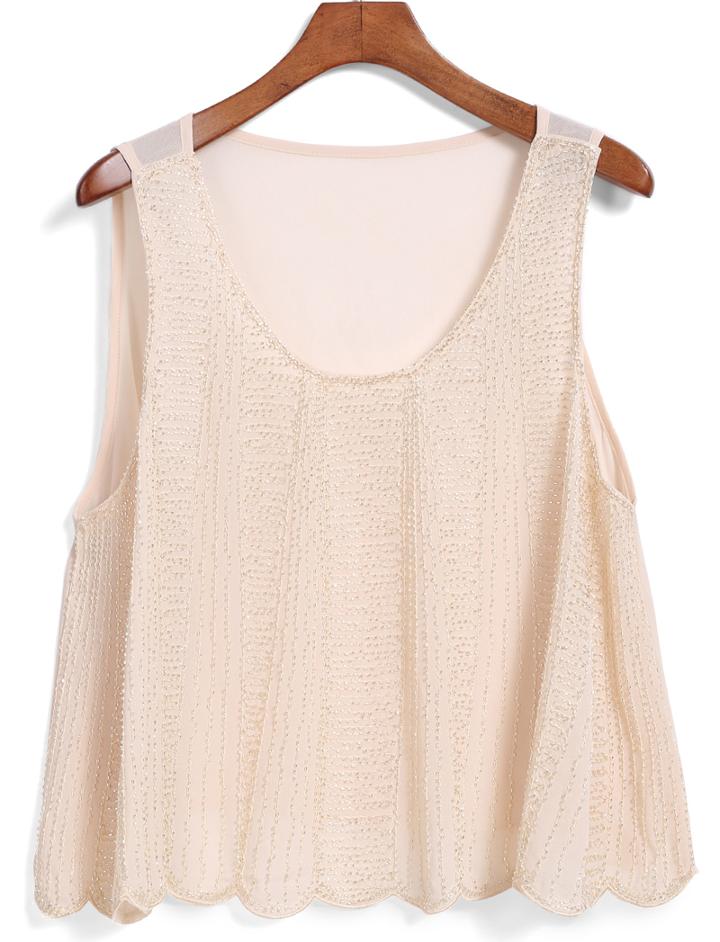 Romwe With Bead Apricot Tank Top