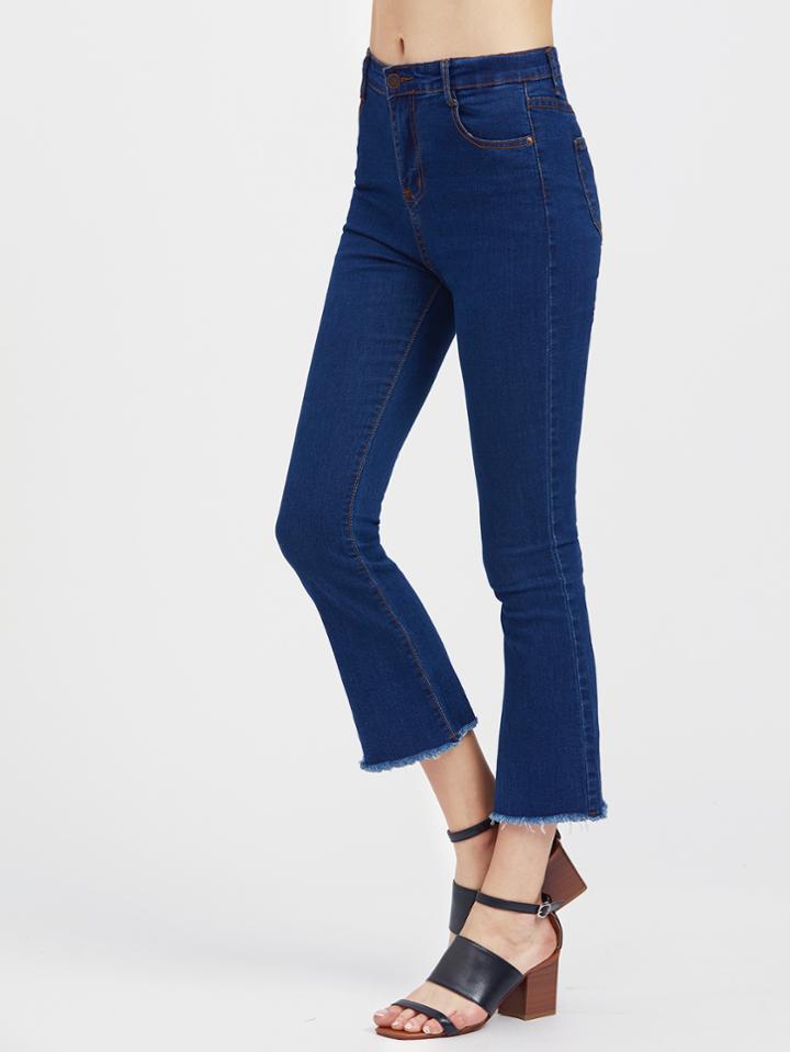 Romwe Fray Hem Bell Bottom Crop Jeans