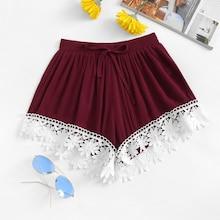 Romwe Drawstring Waist Contrast Lace Shorts