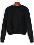 Romwe High Low Slit Black Sweater
