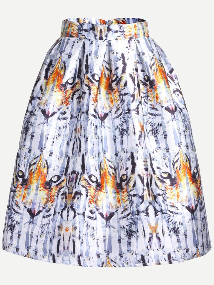 Romwe Multicolor Printed Flare Skirt With Zipper
