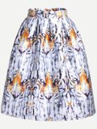Romwe Multicolor Printed Flare Skirt With Zipper