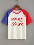 Romwe Contrast Raglan Sleeve Letter Print T-shirt