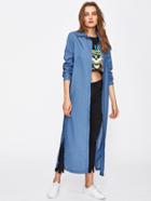Romwe Slit Side Longline Chambray Coat