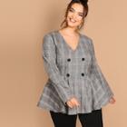 Romwe Plus Double Breasted Plaid Pullover Peplum Coat