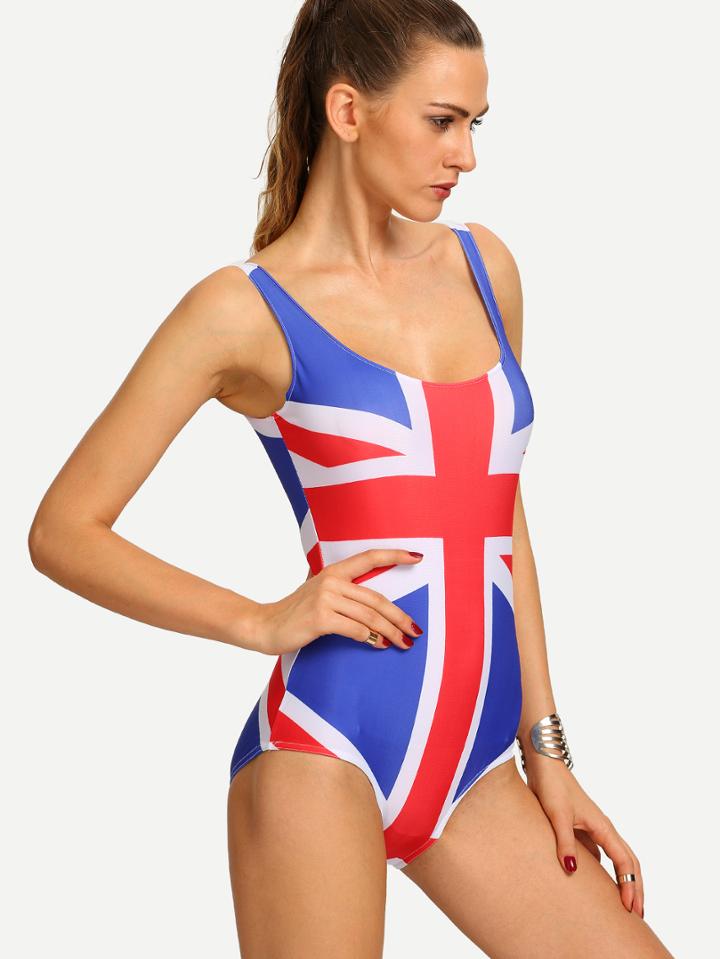 Romwe Multicolor Union Jack Print One-piece Swimwear