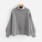 Romwe Plus Turtleneck Dolman Sleeve Solid Sweater