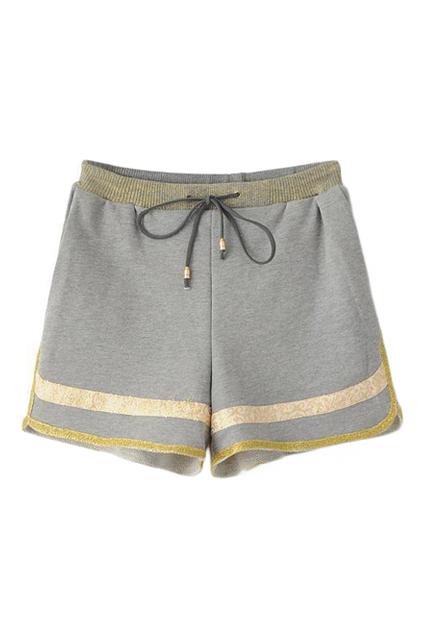 Romwe Striped Drawstring Grey Shorts