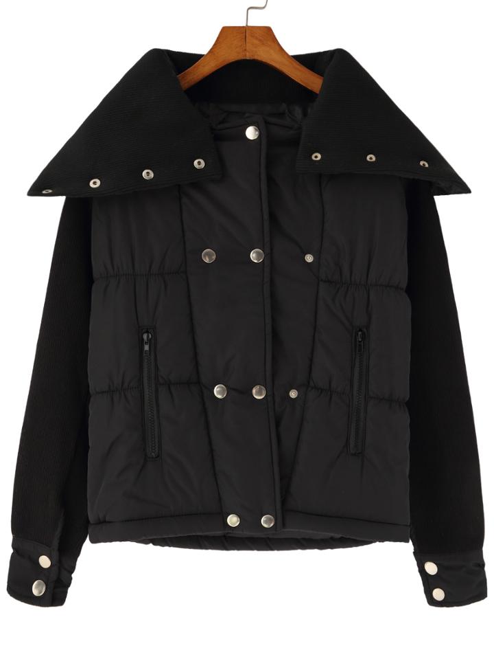 Romwe Lapel Zipper Buttons Coat