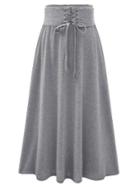 Romwe Lace-up Wide Waistband Skirt