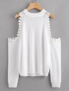 Romwe Lace Trim Open Shoulder Jumper