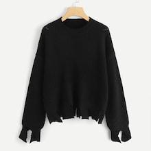 Romwe Round Neck Slit Trim Jumper