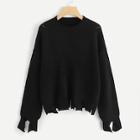 Romwe Round Neck Slit Trim Jumper