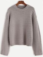 Romwe Grey Drop Shoulder Loose Sweater