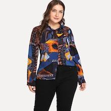 Romwe Plus Abstract Print Collar Blouse