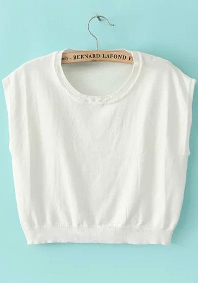 Romwe Round Neck Knit White Tank Top