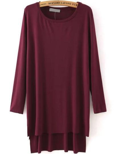 Romwe High Low Slit Side Maroon T-shirt