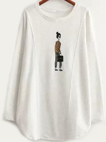 Romwe Cartoon Print Beige T-shirt