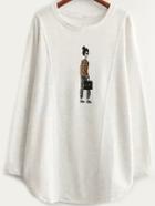 Romwe Cartoon Print Beige T-shirt