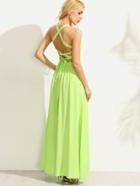 Romwe Green Lace Up Back Maxi Dress