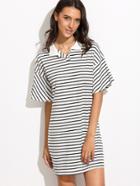 Romwe Black White Drop Shoulder Striped T-shirt Dress