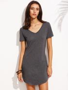 Romwe Heather Grey Curved Hem T-shirt Dress