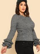 Romwe Layered Ruffle Cuff Rib Knit T-shirt