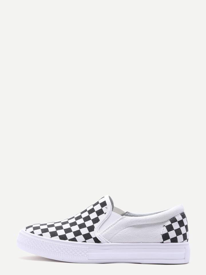 Romwe White Damier Design Rubber Sole Low Top Sneaker