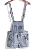 Romwe Strap Bleached Ripped Denim Jumpsuit