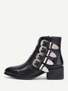 Romwe Buckle Decorated Side Zipper Ankle Boots