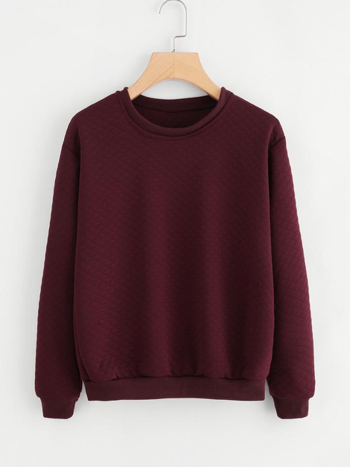 Romwe Quilted Ribbed Trim Pullover