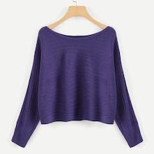 Romwe Rib Knit Batwing Sweater