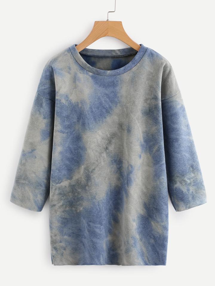 Romwe Tie Dye Drop Shoulder Pullover
