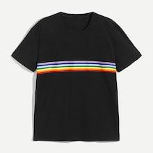 Romwe Men Rainbow Striped Tunic Tee