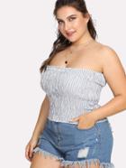 Romwe Striped Pleated Tube Top