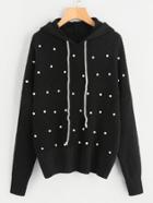 Romwe Pearl Beading Hoodie Jumper