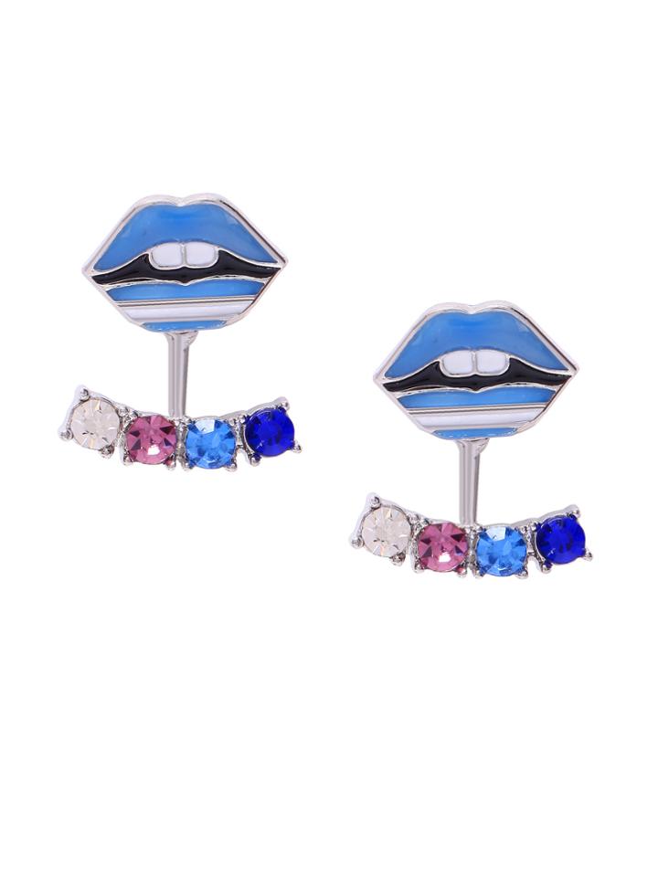 Romwe Multicolor Crystal Embellished Lip Modelling Statement Earrings