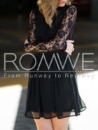 Romwe Black Cut Out Lace Sleeve Pleated Dress