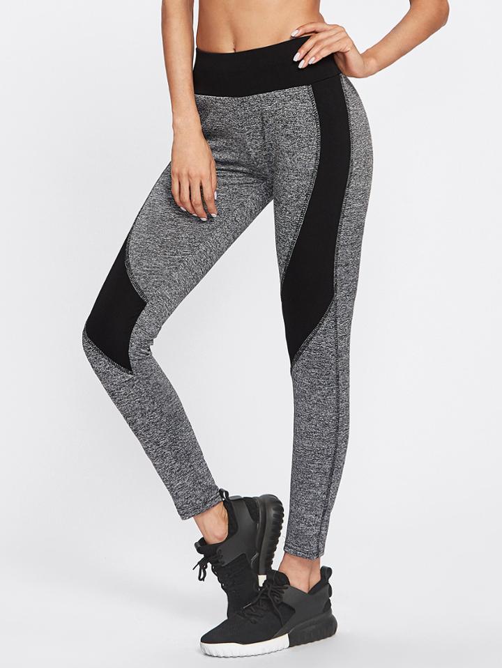Romwe Contrast Panel Skinny Leggings