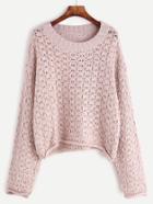 Romwe Pale Pink Round Neck Long Sleeve Sweater